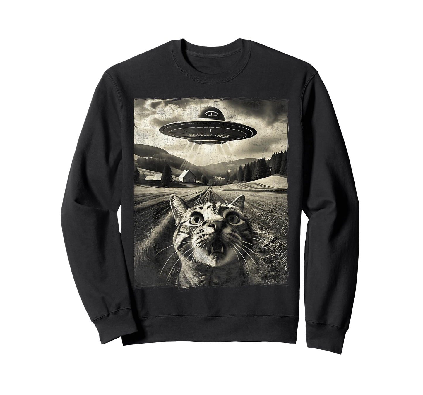 Cat Selfie With UFO Alien Funny Cat Gifts Men Women Kid Boys T-Shirt