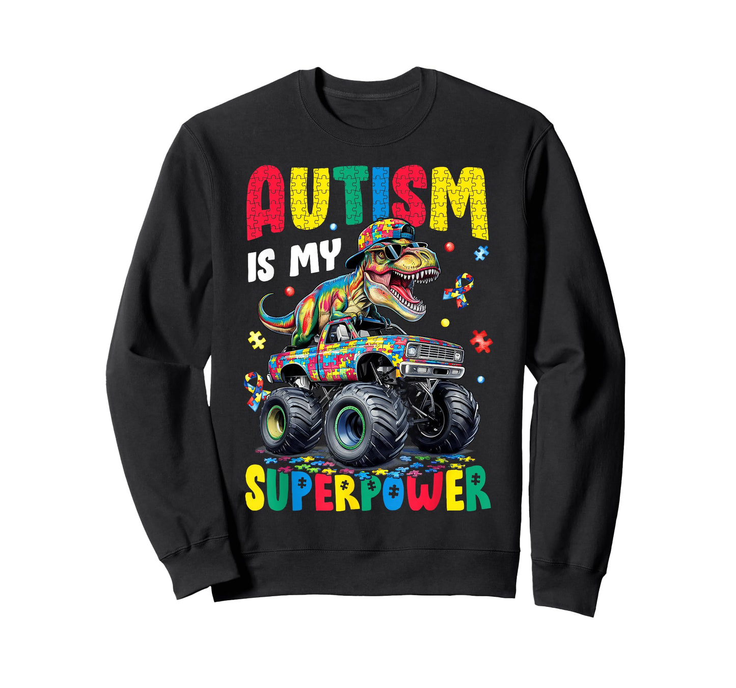 Autism Is My Superpower Autism Dinosaur Monster Truck Boy T-Shirt