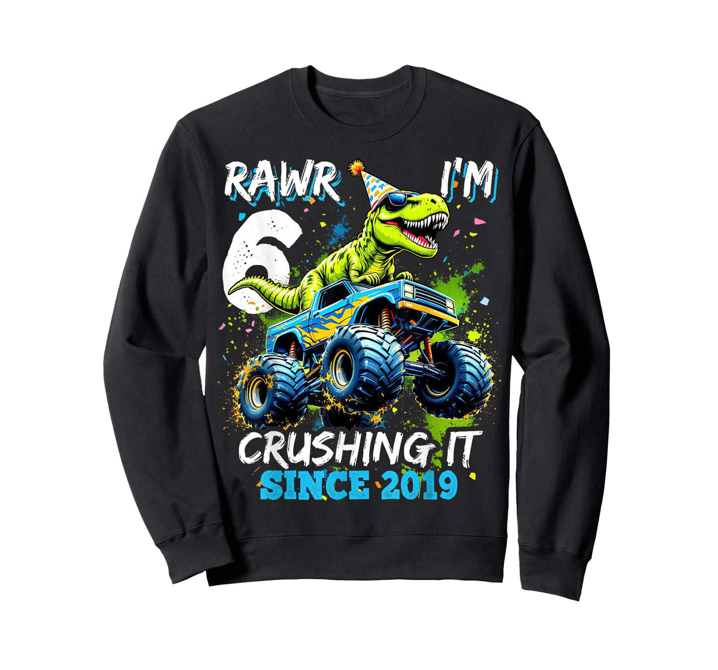 6th Birthday Monster Truck Dinosaur Party Boys Rawr I'm 6 T-Shirt