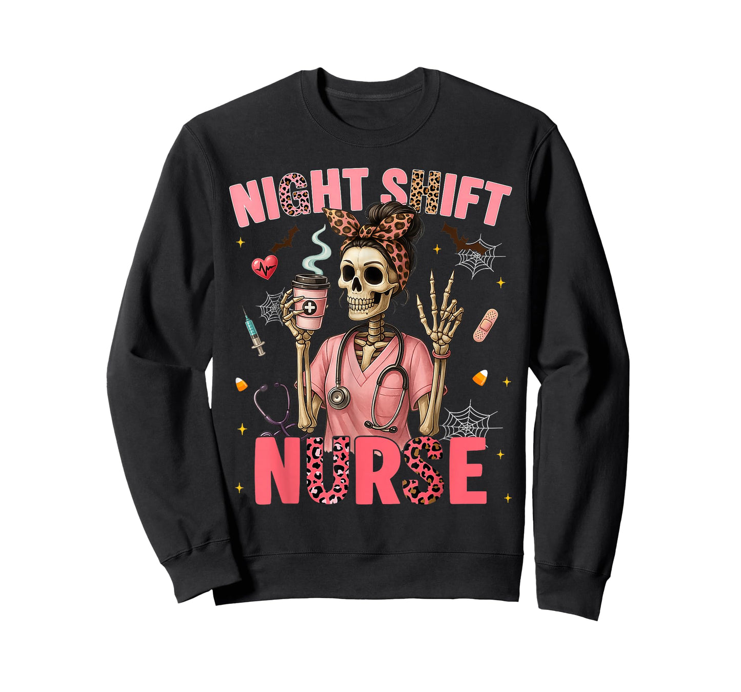 RN ICU Night Shift Nurse Skeleton Halloween Costumes Womens T-Shirt