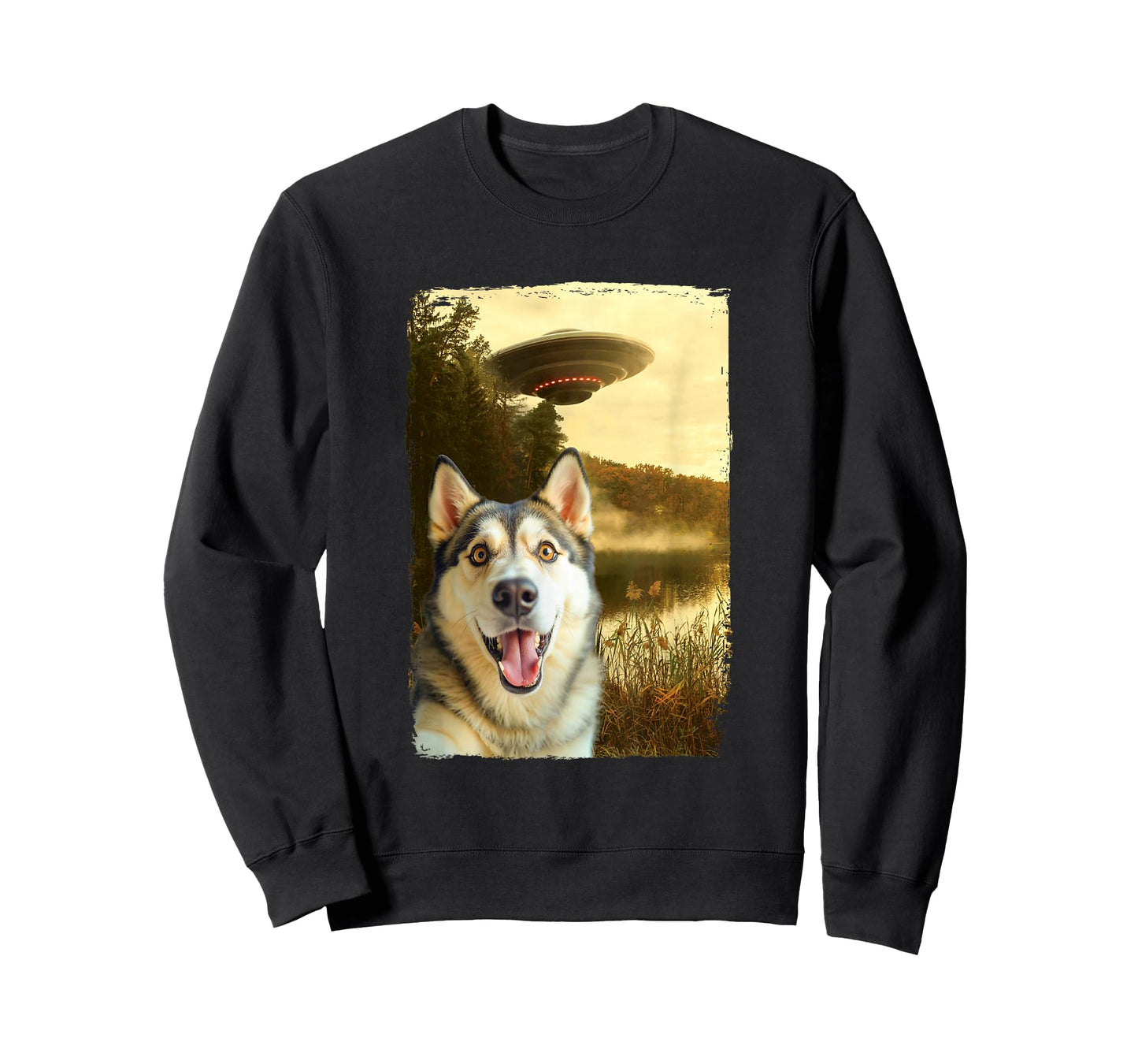Funny Husky UFO Encounter Hilarious Husky Dog Selfie Aliens T-Shirt