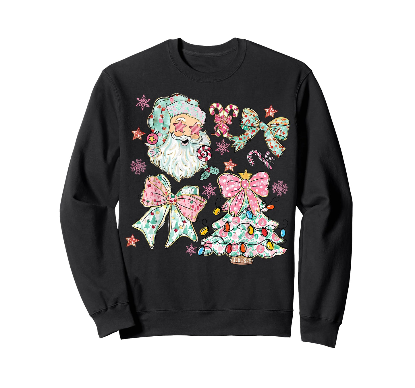 Pastel Santa Bow Christmas Tree Cute Holiday T-Shirt
