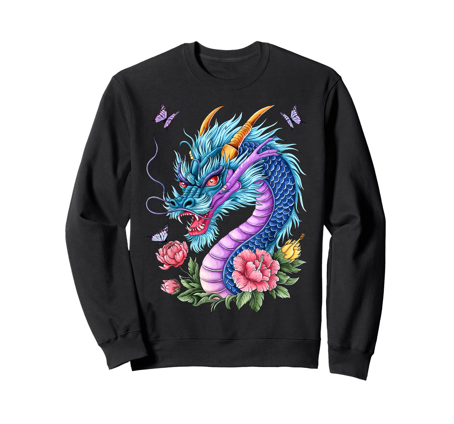 Watercolor Dragon Flowers Beautiful Art Colorful Graphic T-Shirt
