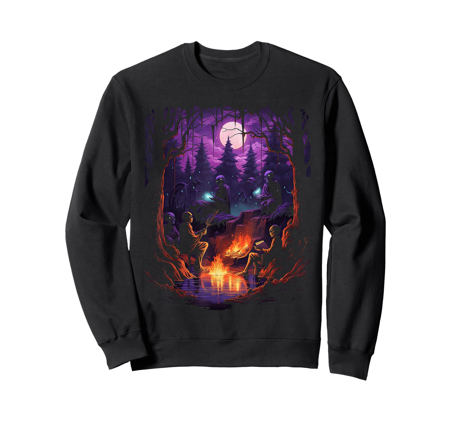 Vintage Ghost and Skeleton by Fire Camping Gothic Halloween T-Shirt