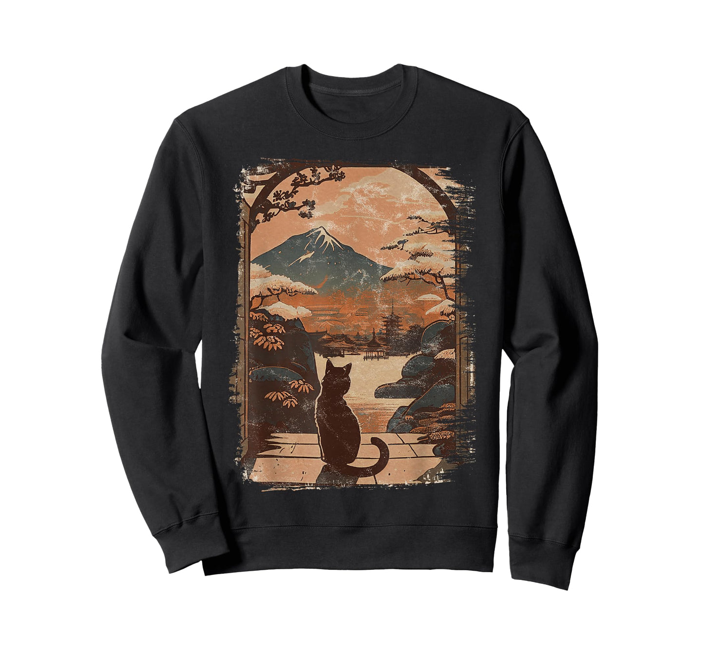 Japanese Cat with Landscape and Mountain T-Shirt