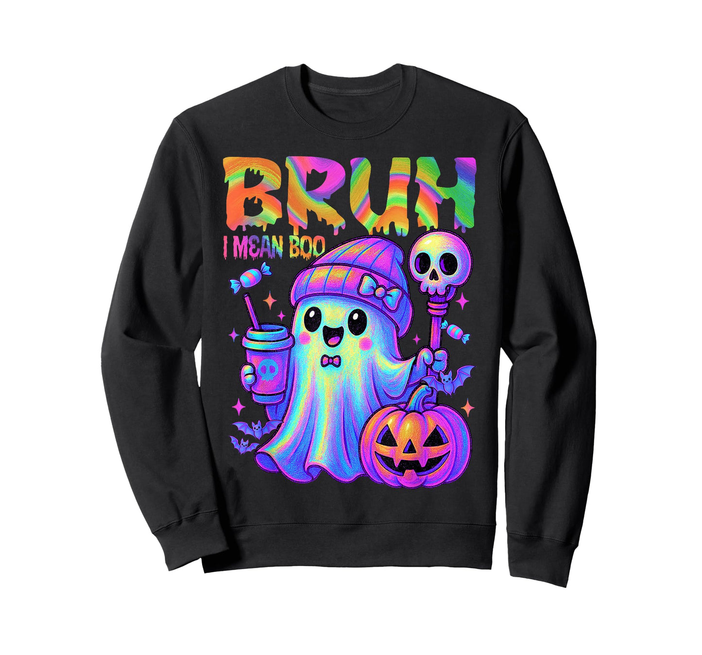 Colorful Halloween Bruh I Mean Boo Ghost Drink Coffee Women T-Shirt