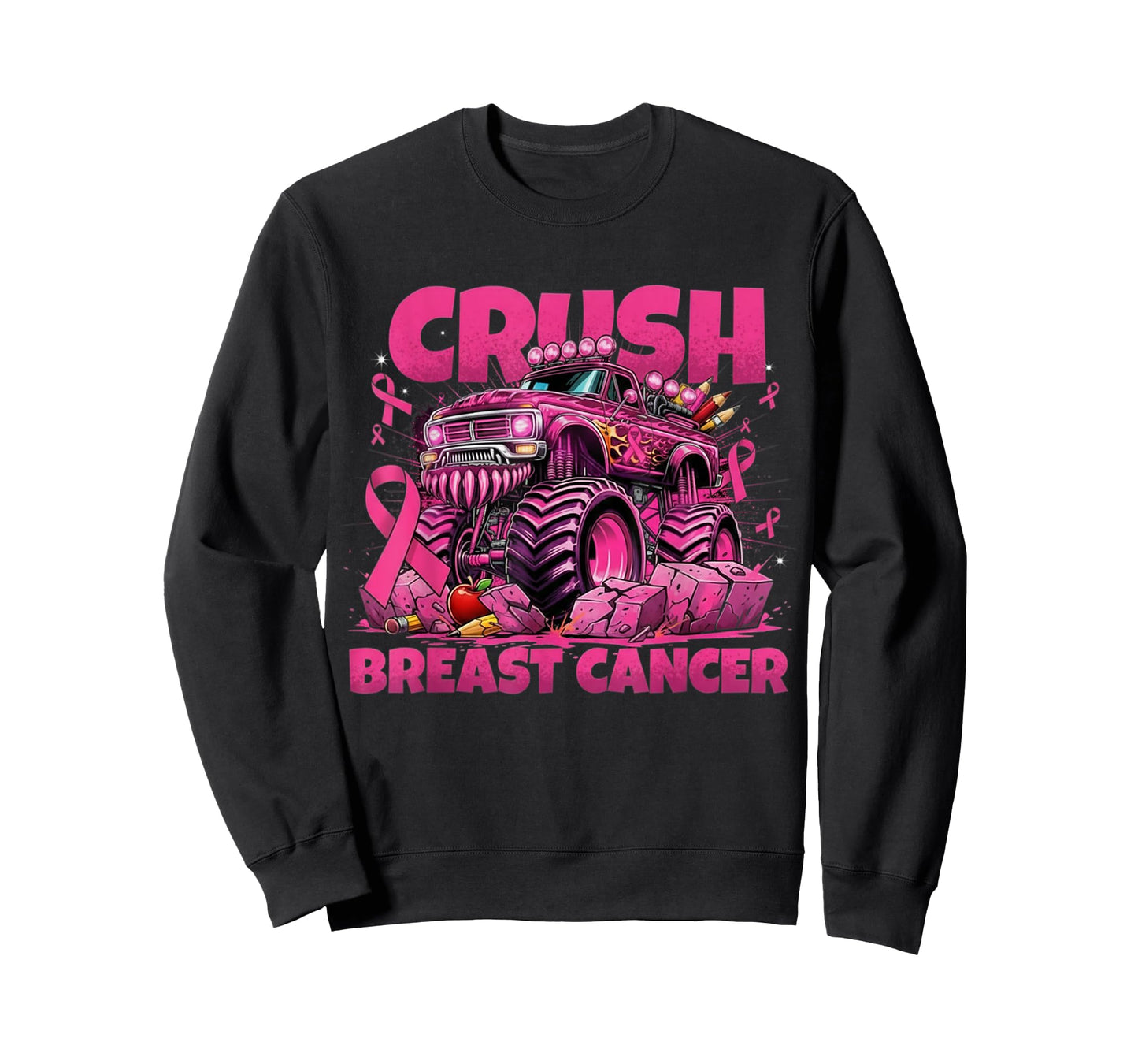 Crush Breast Cancer Awareness Monster Truck Pink Ribbon T-Shirt