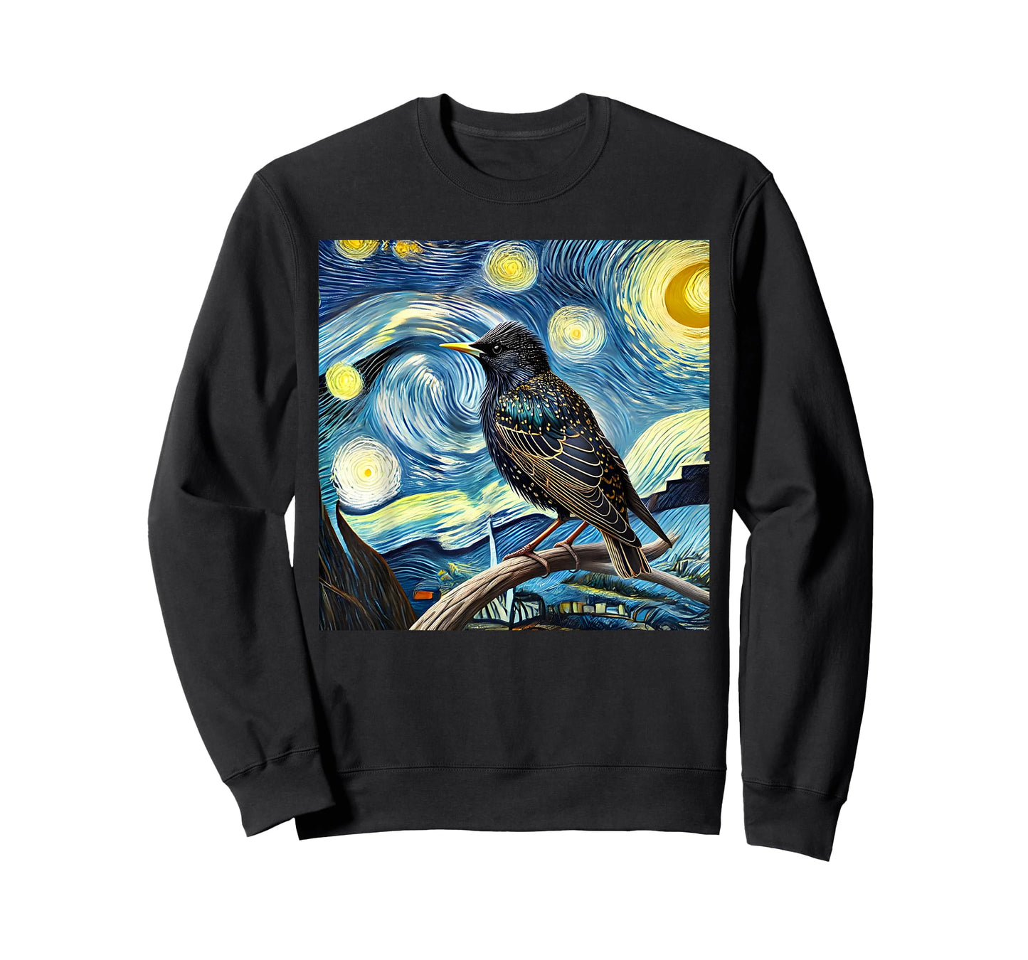 Common Starling Lover Bird Watching Birding Starry Night Art T-Shirt