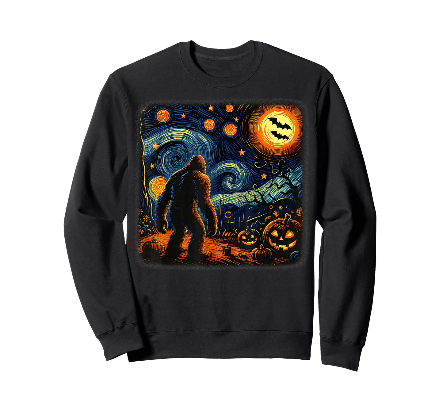 Halloween Bigfoot Starry Night Van Gogh Sasquatch Pumpkin T-Shirt