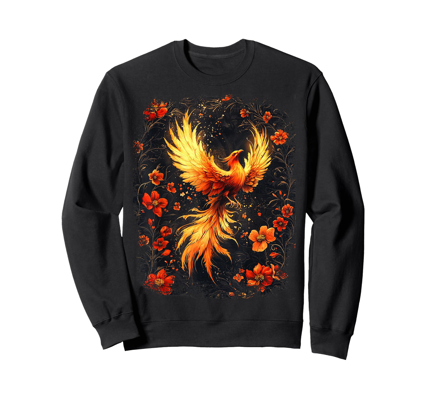 Gothic Phoenix Rose Enchanted, Vintage Floral Mythical Bird T-Shirt