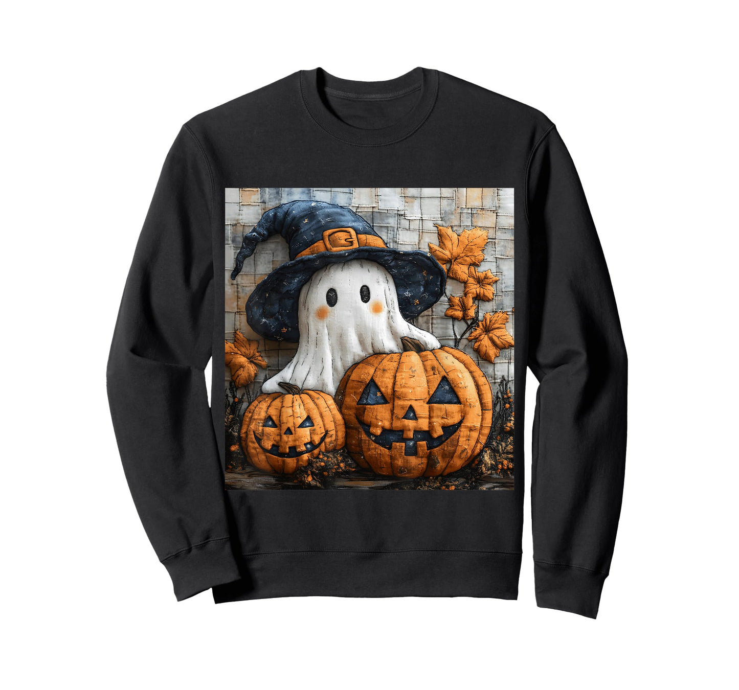 Funny Ghost Pumpkin Cute Halloween Patchwork Art T-Shirt