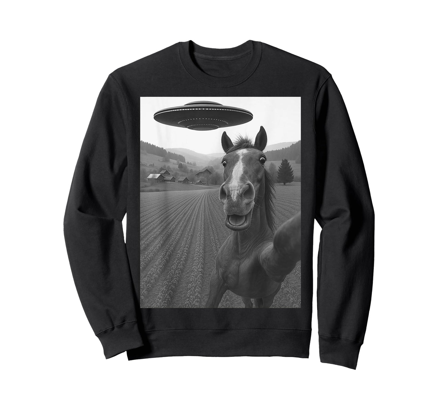 Horse Selfie with Alien UFO Funny Gifts for Men Women Kid T-Shirt