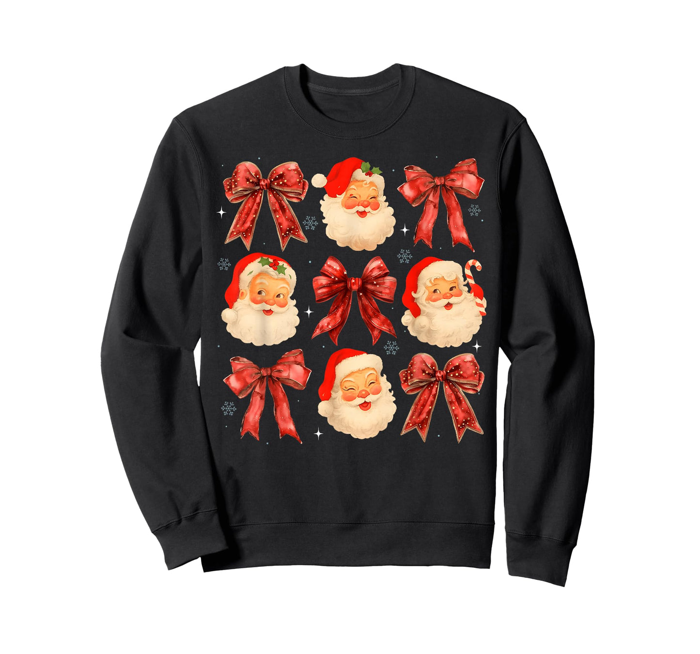 Retro Coquette Bows Santa Claus Face Christmas Women Girl T-Shirt
