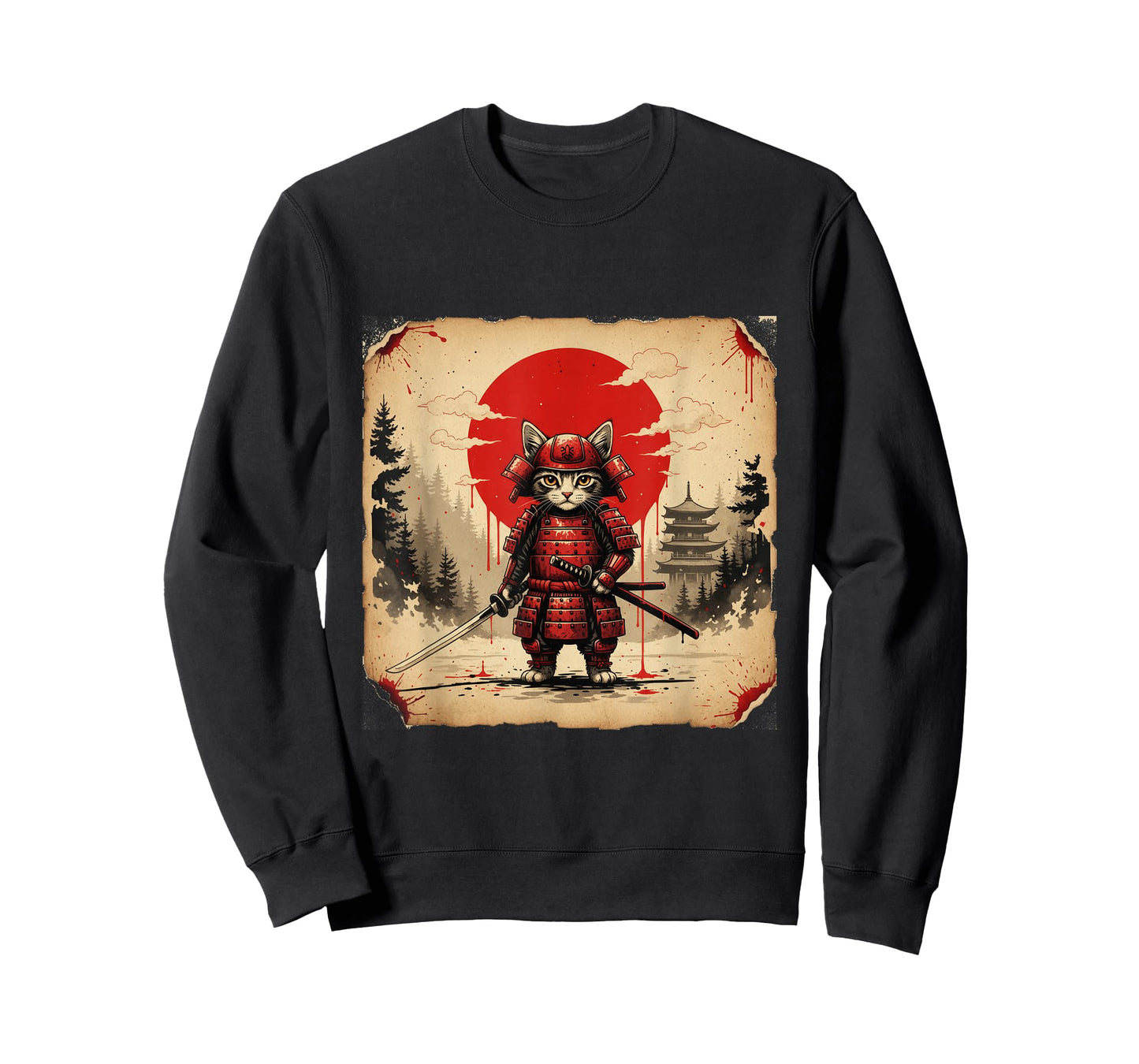 Samurai Cat Warrior Japanese Parody Anime Art T-Shirt