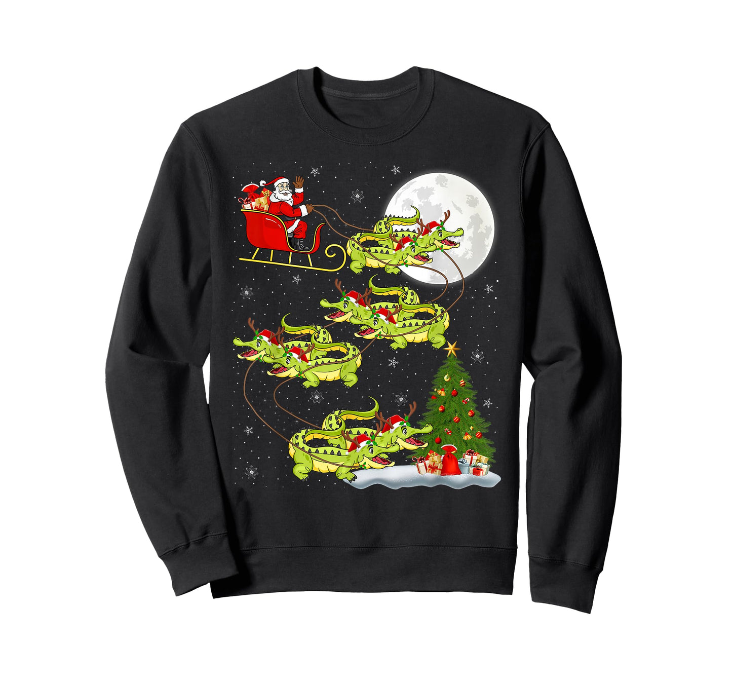 Crocodile Alligators Santa Sleigh Flying Funny Christmas T-Shirt