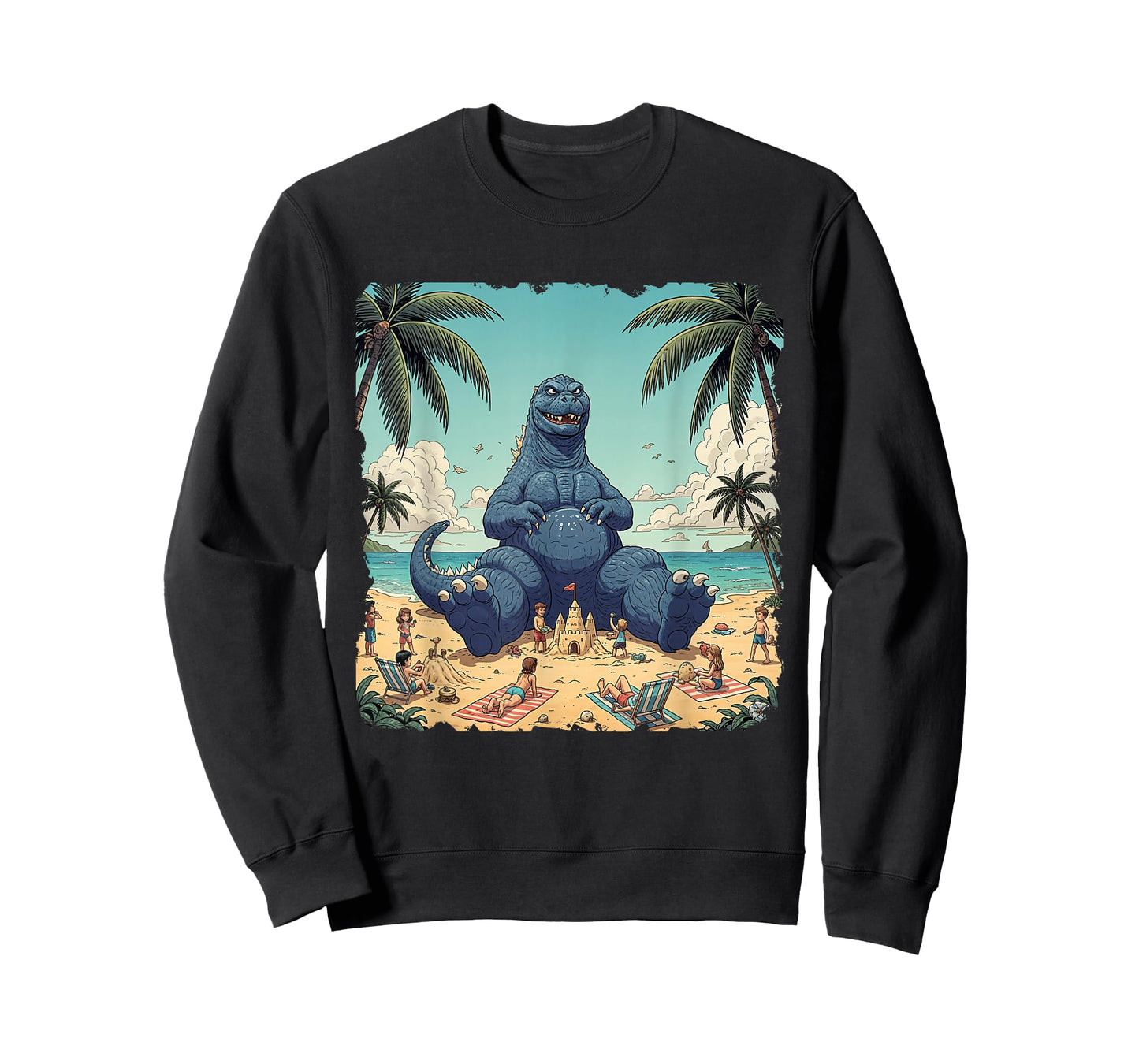 Kaiju On The Beach Suntanning Vacation Funny Summer vacation T-Shirt