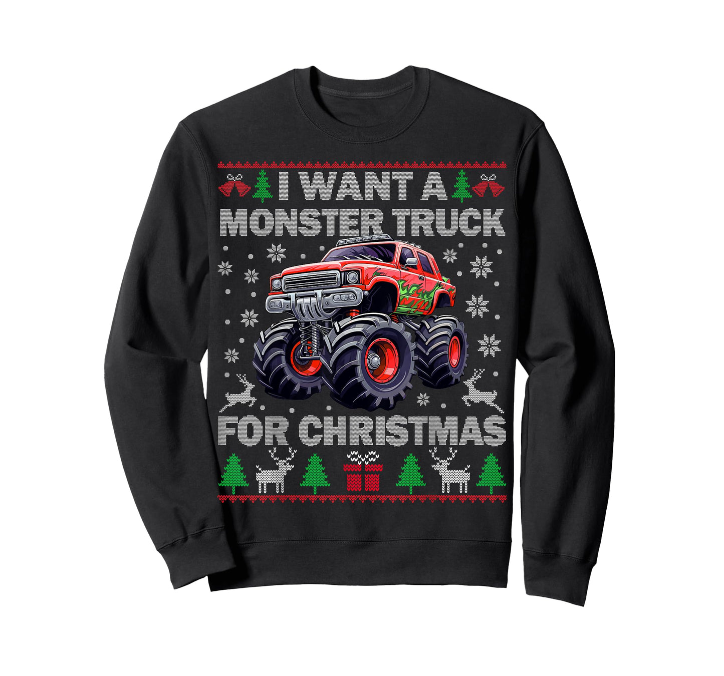Kids I Want a Monster Truck for Christmas Ugly Sweater Truck T-Shirt