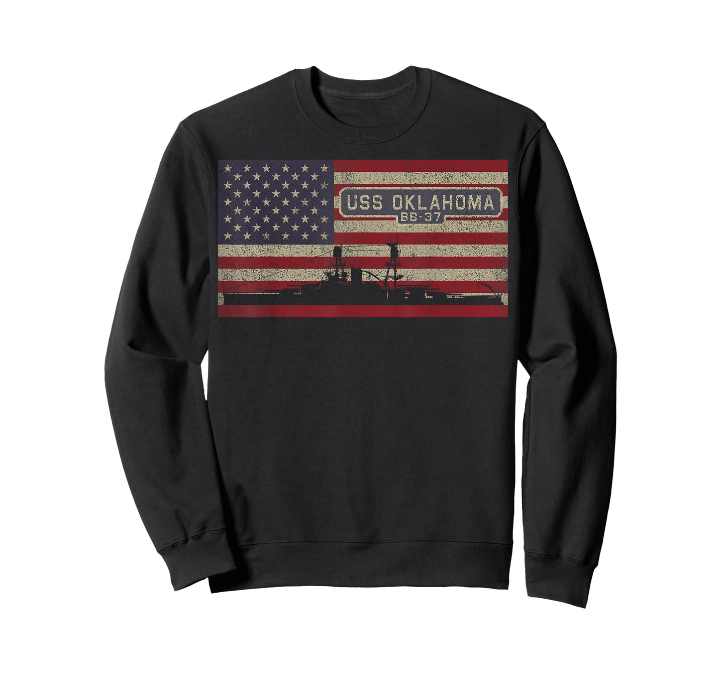 USS Oklahoma BB-37 WW1 Battleship USA American Flag T-Shirt