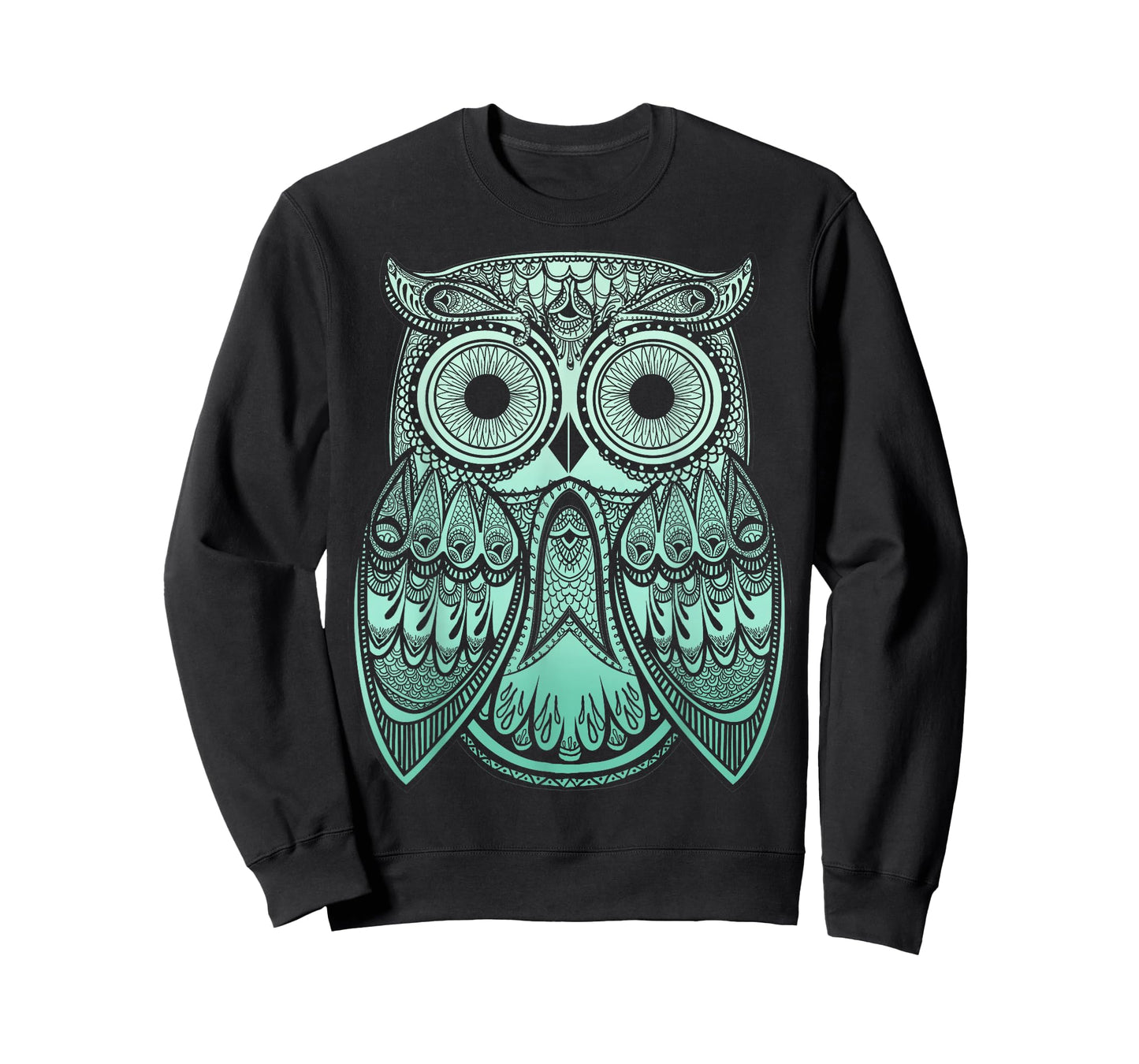 Teal Gradient Paisley Henna Owl Bohemian T-Shirt