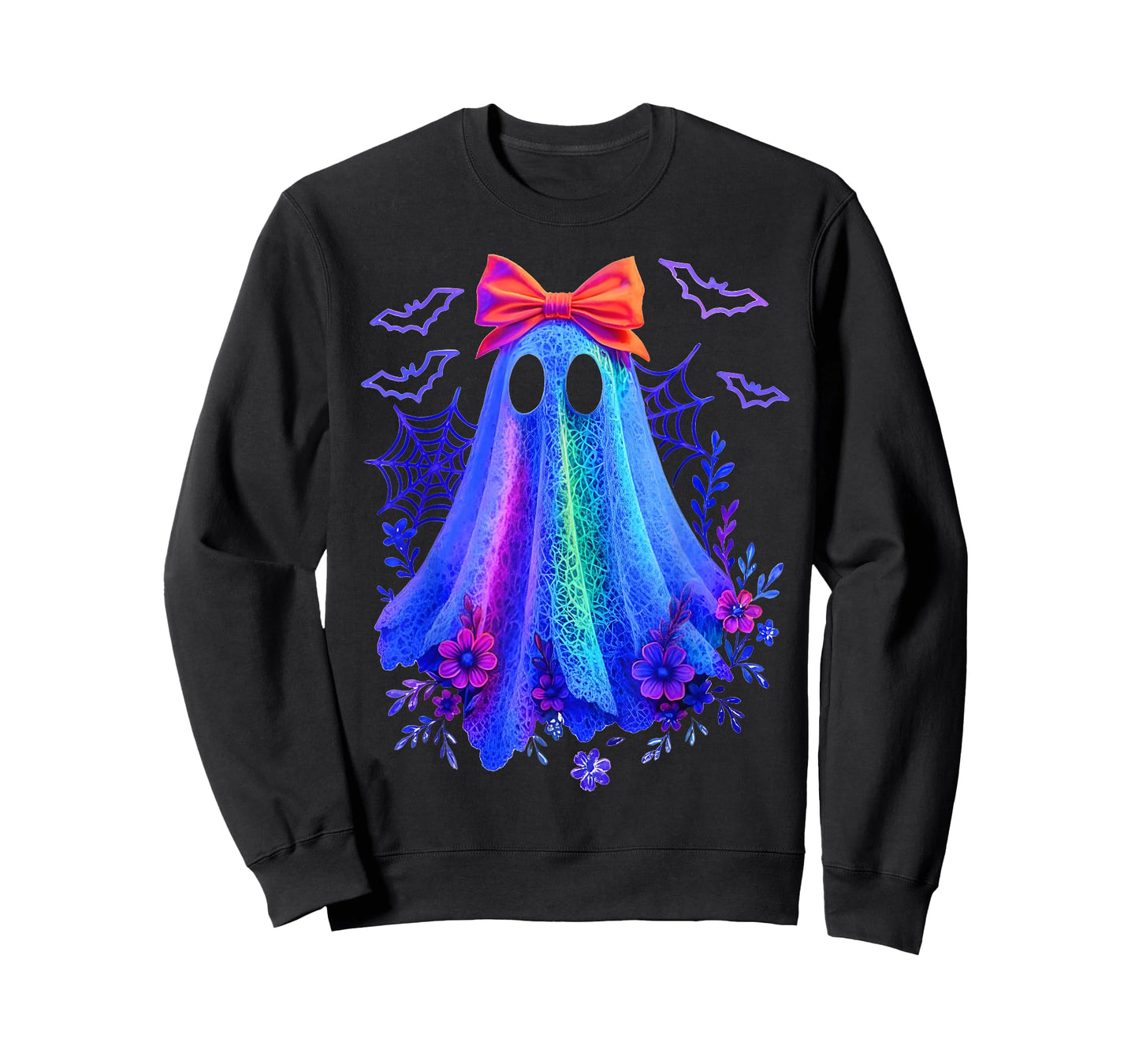 Cute Boo Halloween Ghost Bow Flower Neon Ghost Halloween T-Shirt