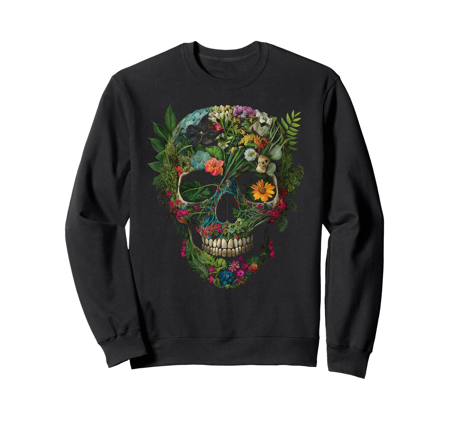 Haunted Botanical Garden Human Skull With Flowers And Plants T-Shirt
