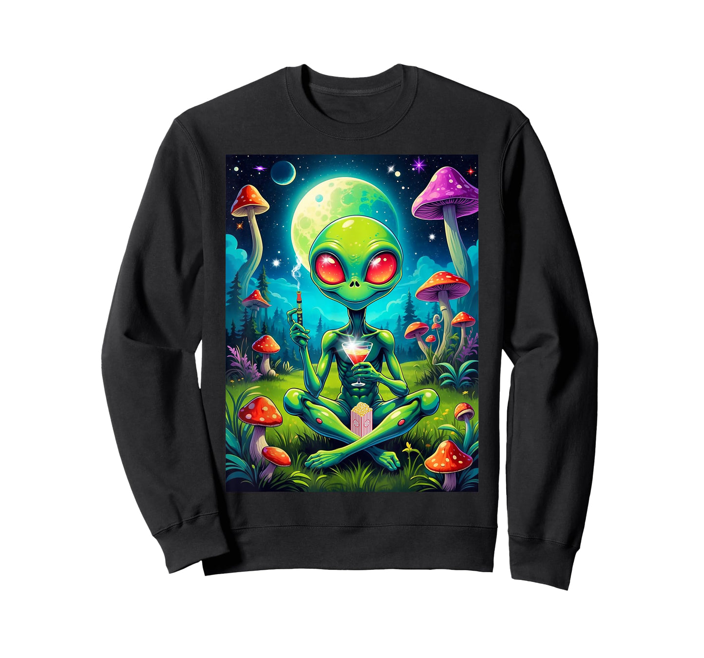 Psychedelic Alien Bong Voyage Vaping with Martini T-Shirt