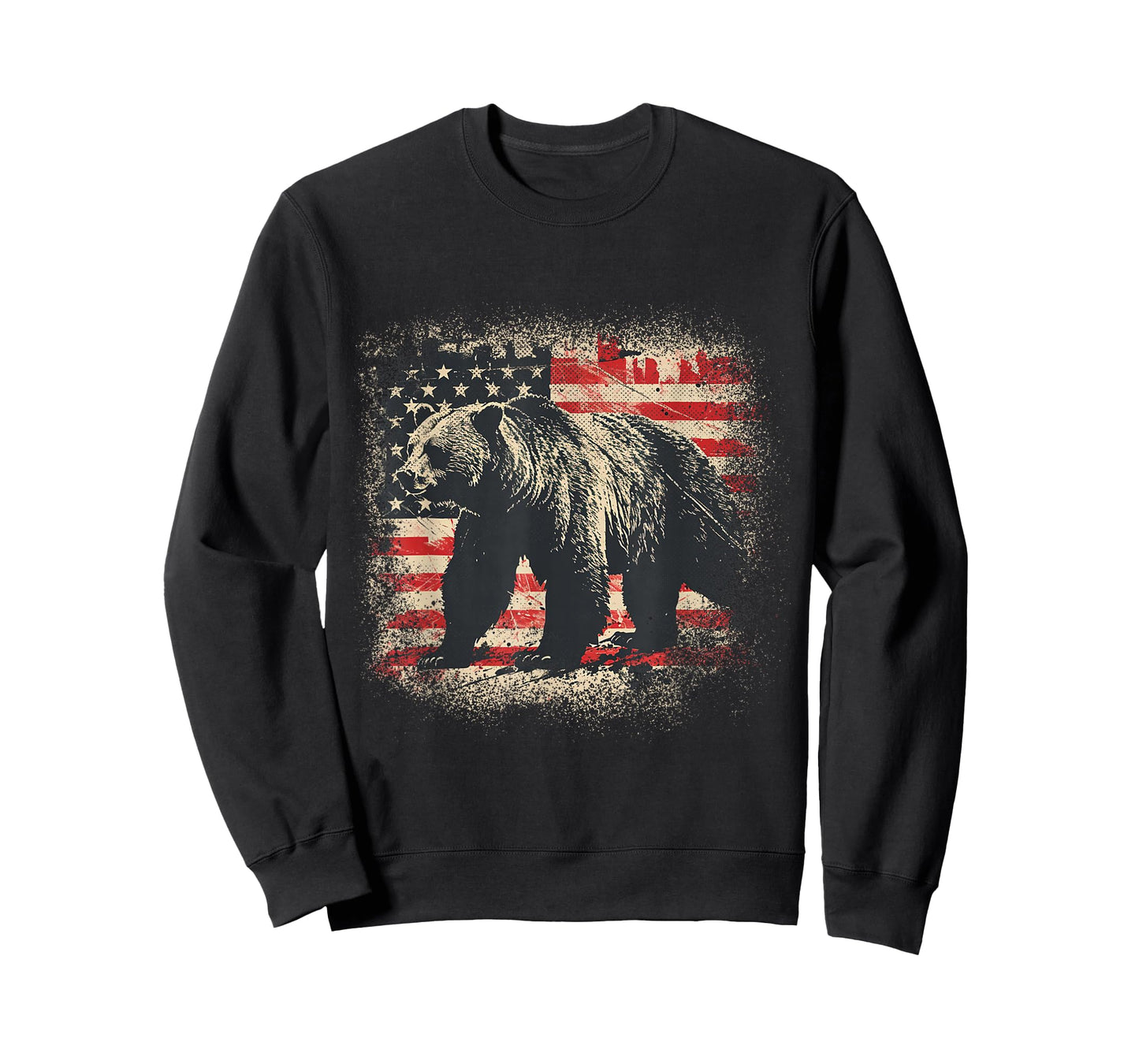 Vintage Grizzly Bear Distressed Patriotic American Flag T-Shirt