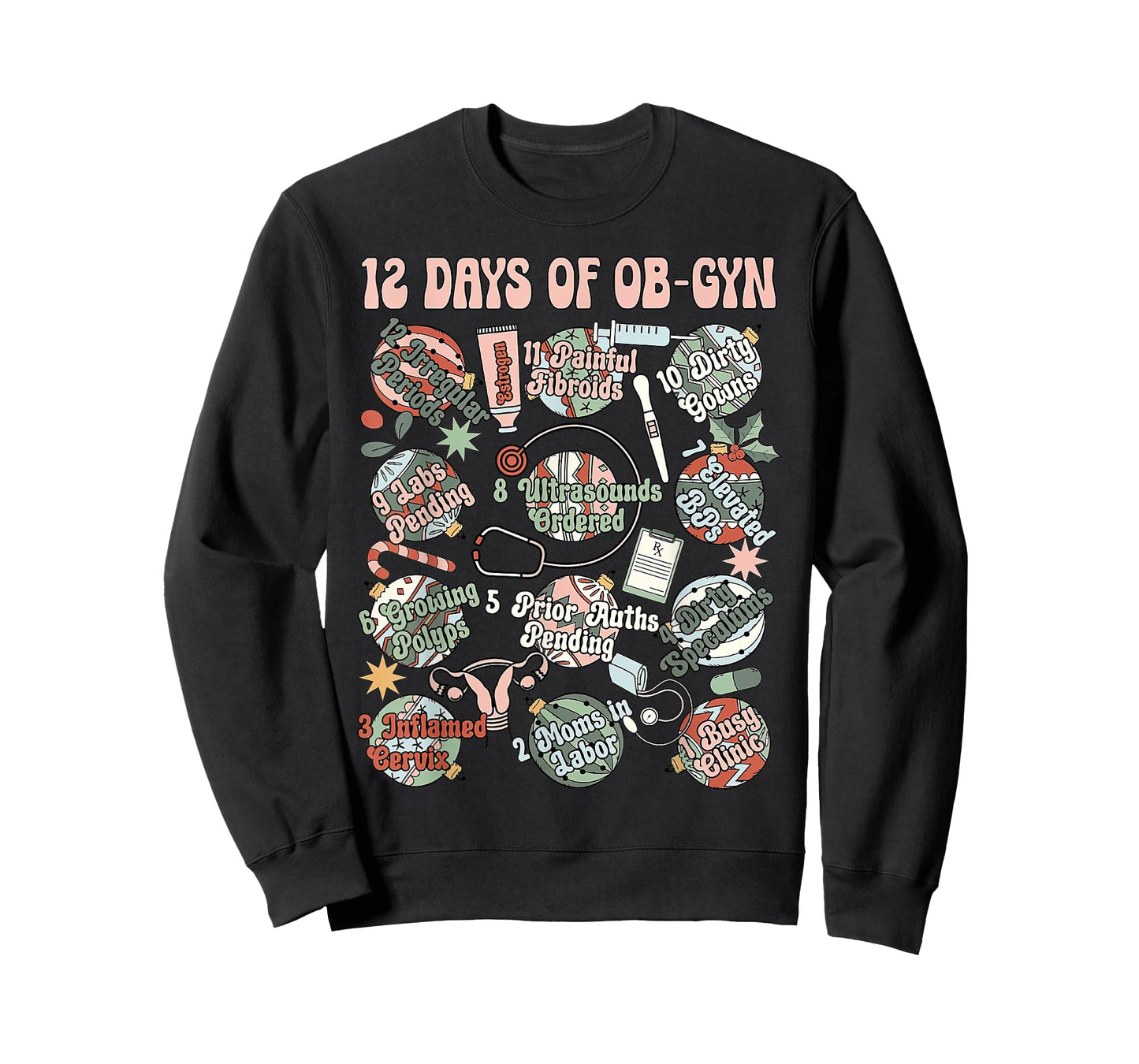 12 Day Of OB-GYN Labor And Delivery OB Nurse Christmas T-Shirt