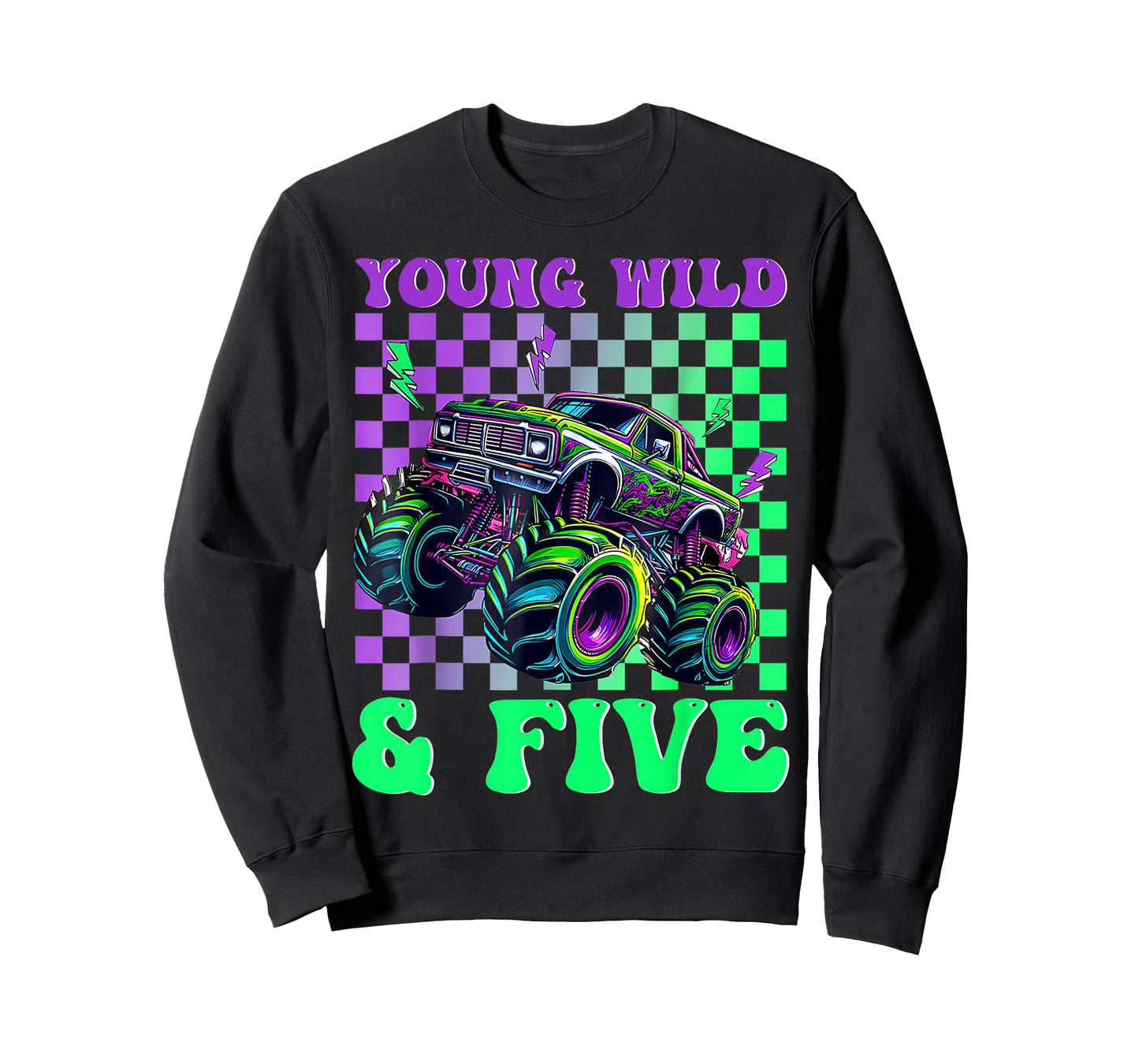 Kids 5th Birthday Boy Monster Truck Young Wild and Five T-Shirt