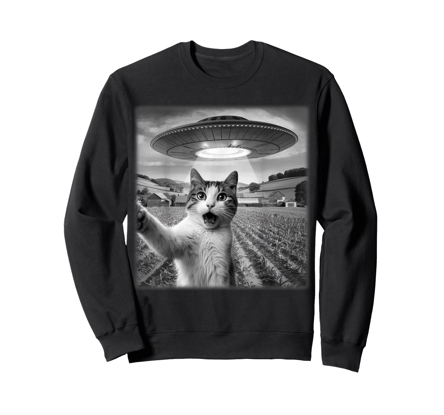 Cat Selfie With Alien UFO Funny Cat Meme For Men Women Kid T-Shirt