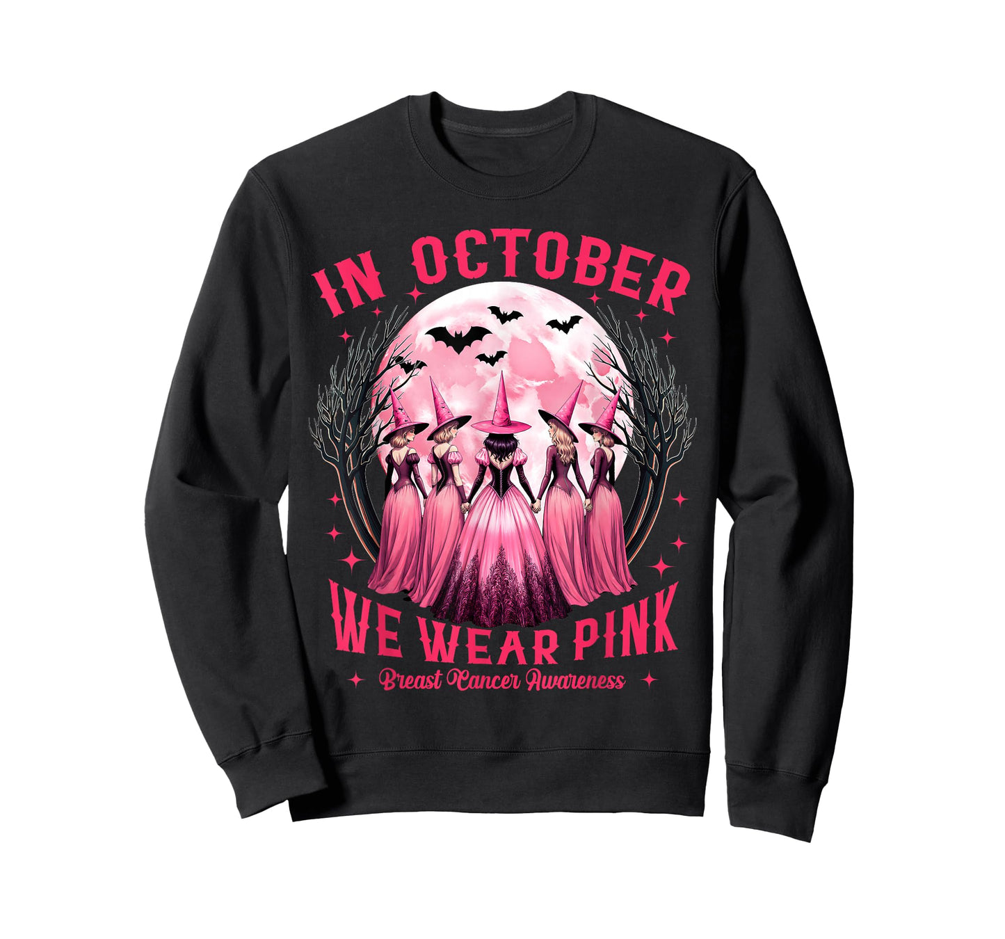 in October We Wear Pink Witch Halloween Breast Cancer Women T-Shirt