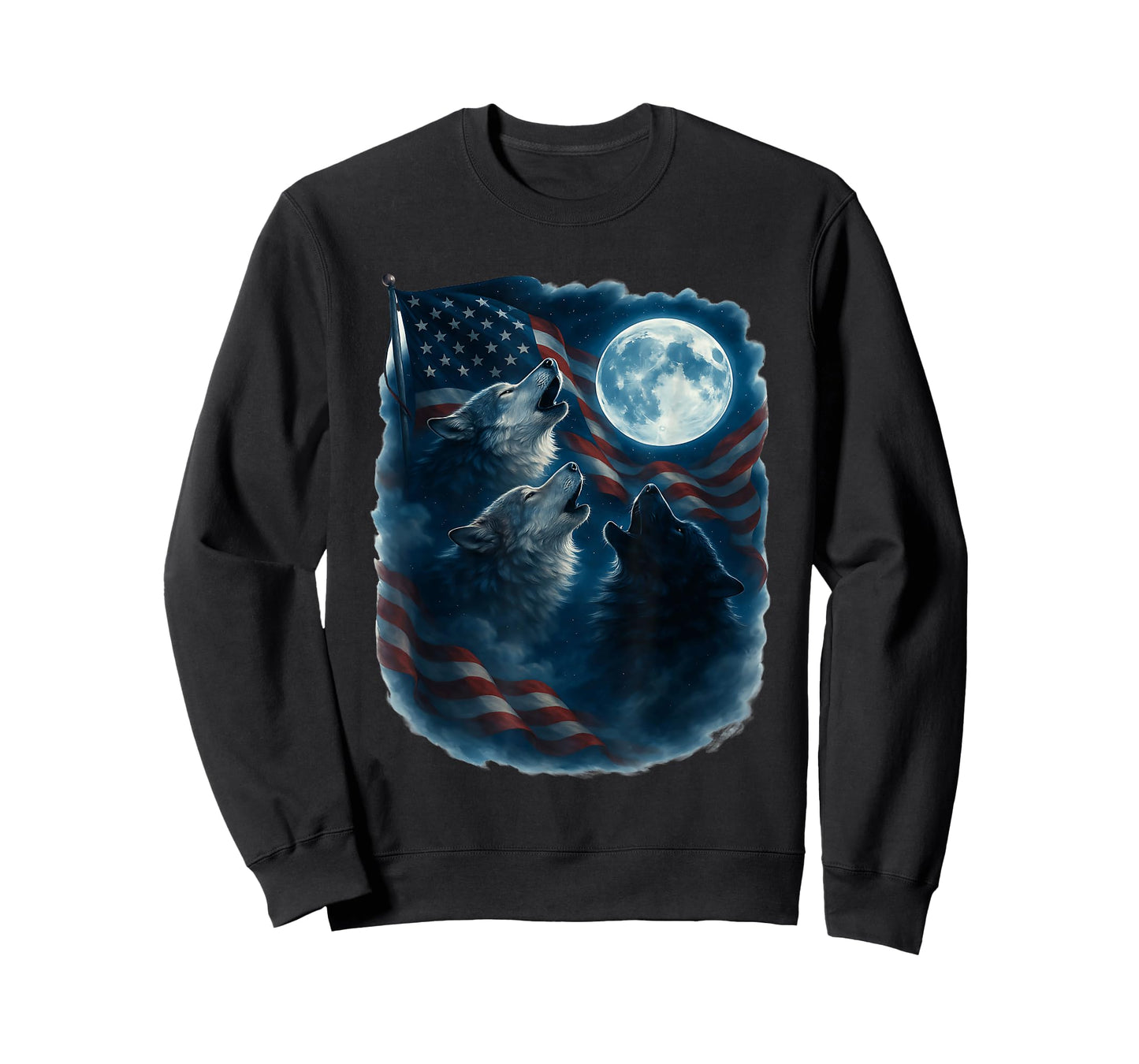 3 Wolf Howling At The Moon US Flag Wildlife Wolves Lovers T-Shirt