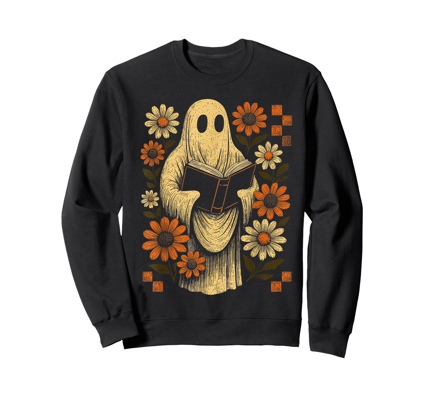 Retro Ghost Reading Book Halloween Floral Library Spooky T-Shirt