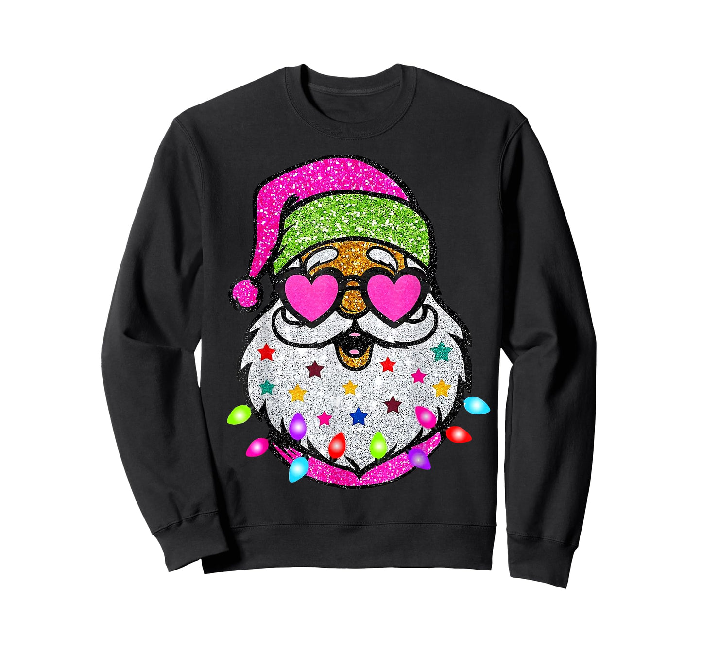 Cute Santa With Sunglasses Christmas Lights Pink Santa T-Shirt