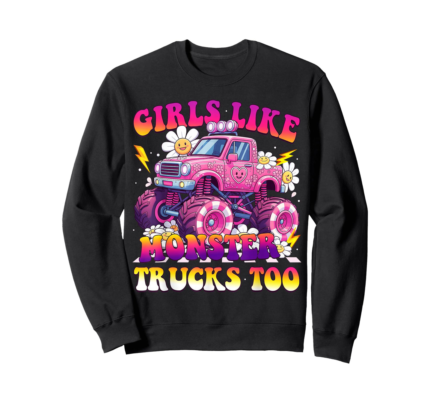 Pink Monster Truck Groovy Girls Like Monster Trucks Too T-Shirt