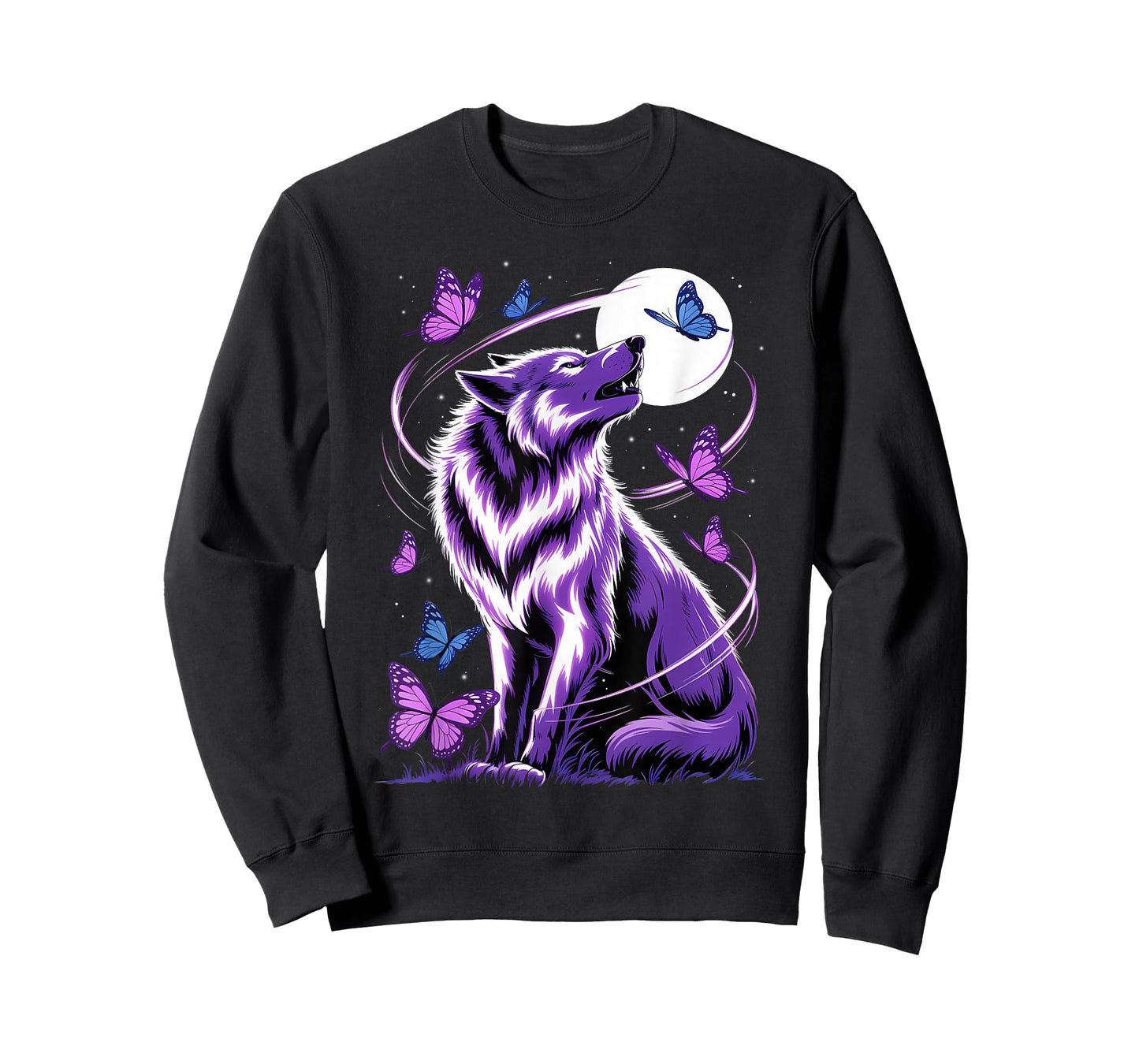 Wolf Magical Purple Butterfly Wolf Lover T-Shirt