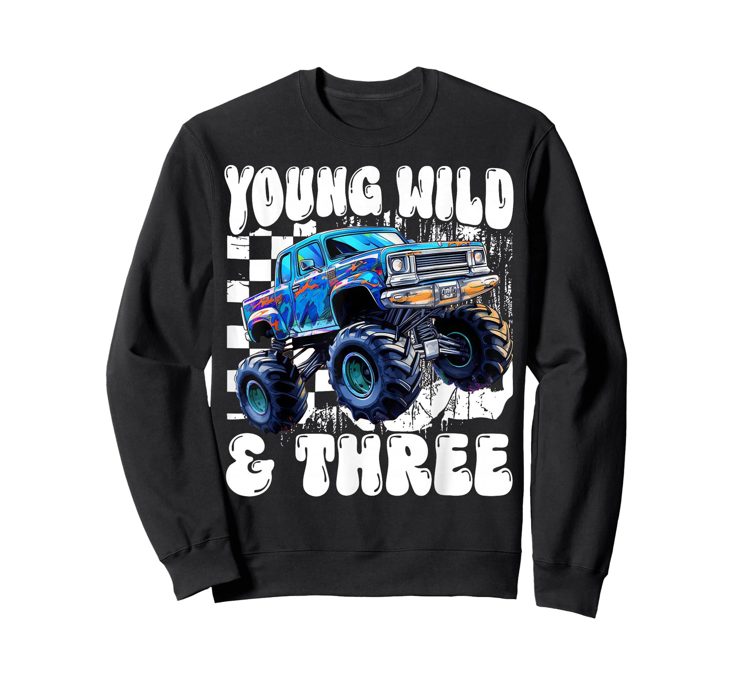 3rd Birthday Monster Truck Young Wild And Three 3 Year Old T-Shirt