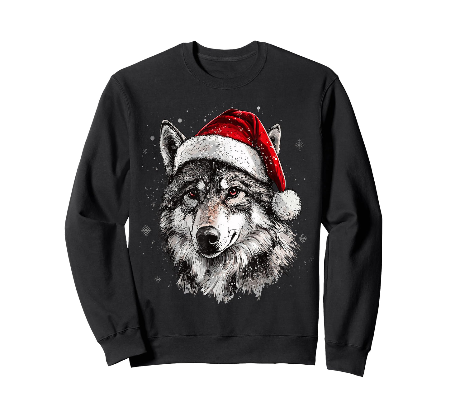 Wolf Santa Hat Funny Xmas Wolf Lovers Christmas Pajama T-Shirt