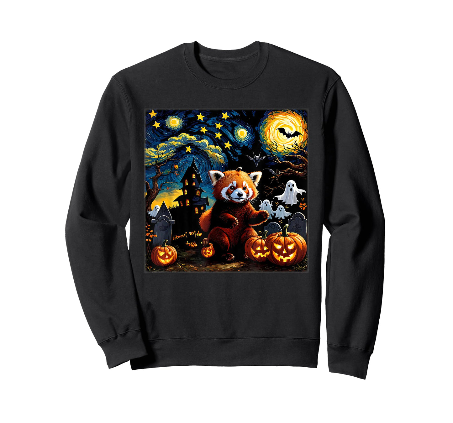 Spooky Halloween Red Panda Starry Night T-Shirt