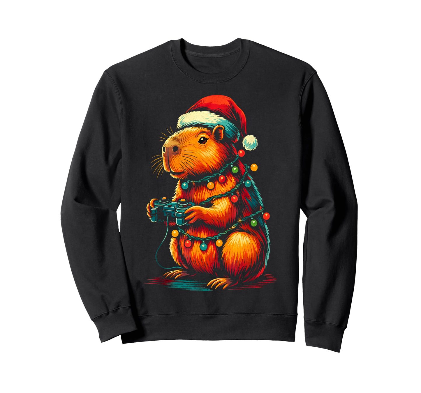Christmas Capybara Gamer Xmas Light Video Game Lover Men Boy T-Shirt