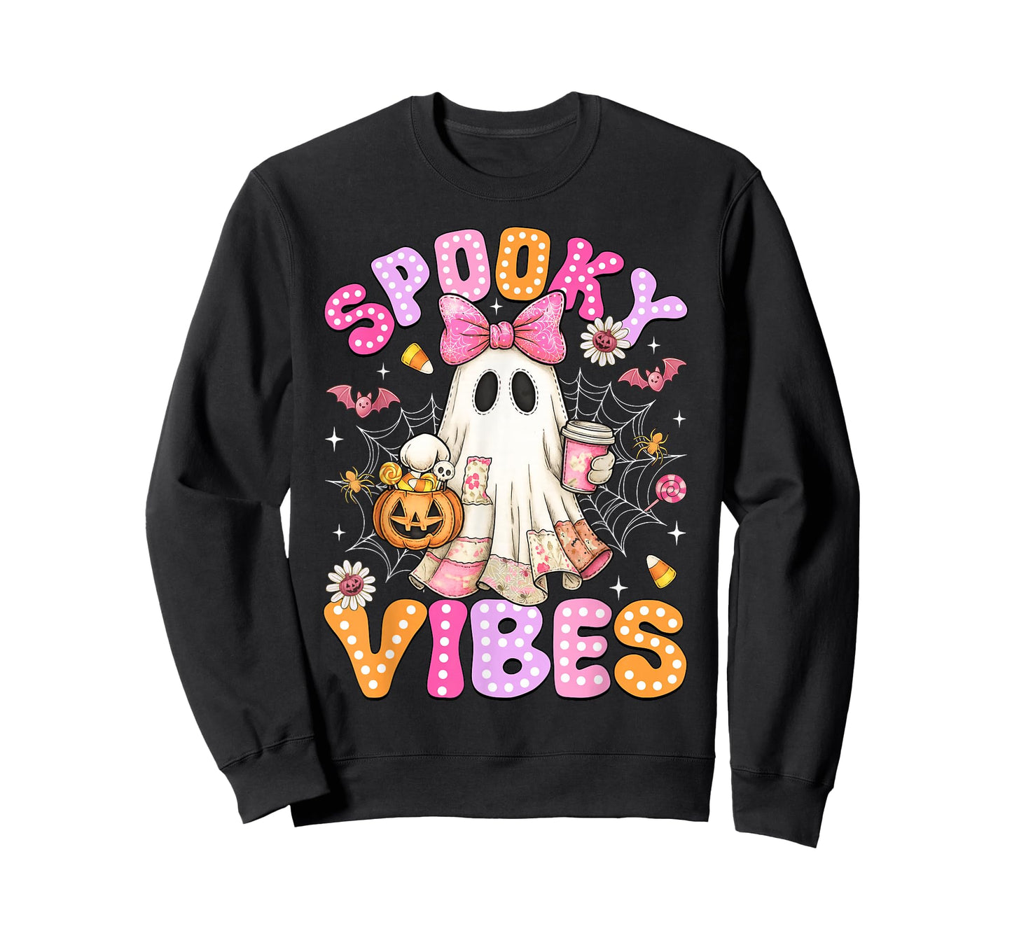 Spooky Vibes Ghost Retro Groovy Halloween Women Girls Kids T-Shirt