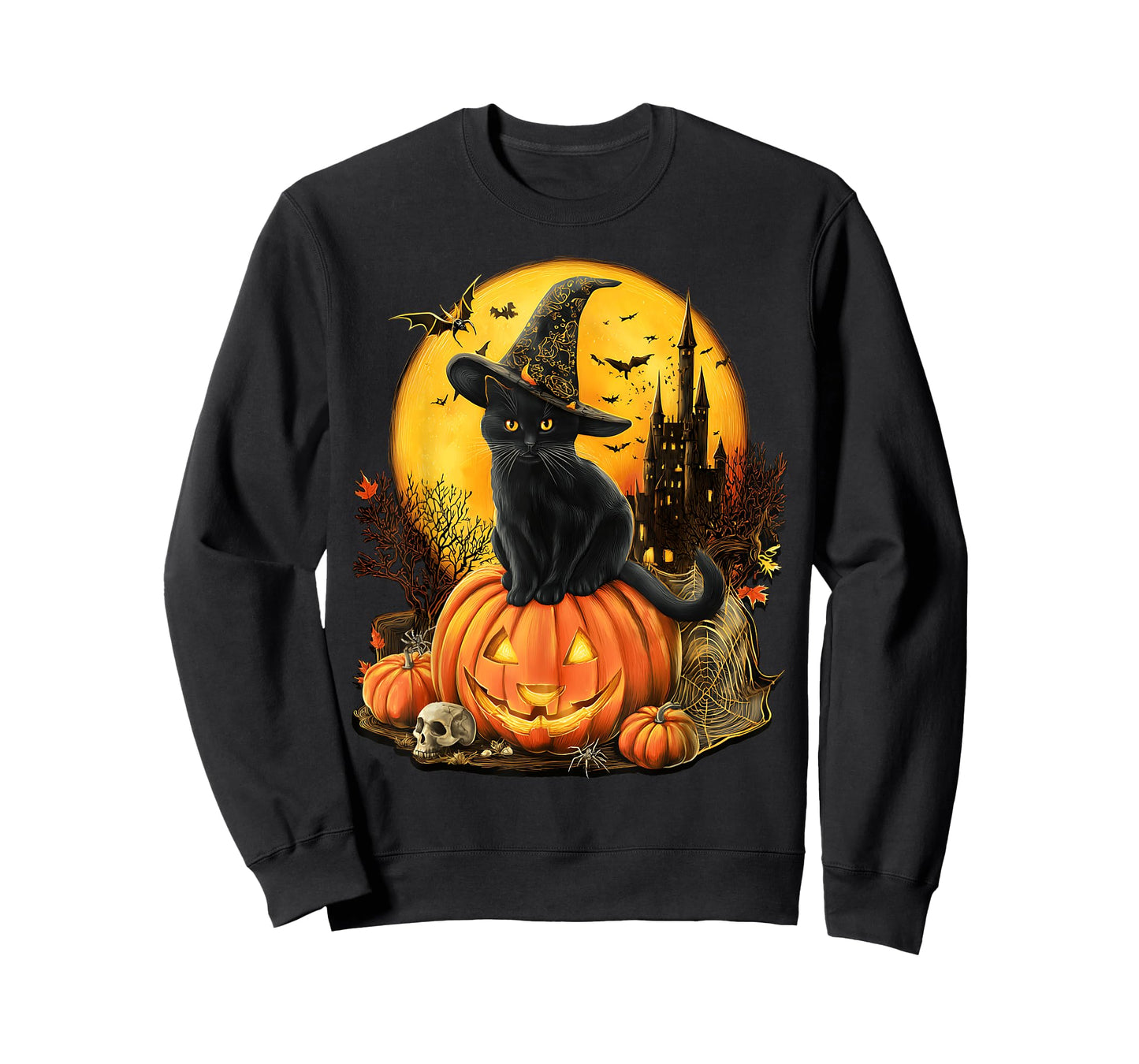 Halloween Vintage Cute Ghost Black Cat Pumpkins Floral T-Shirt