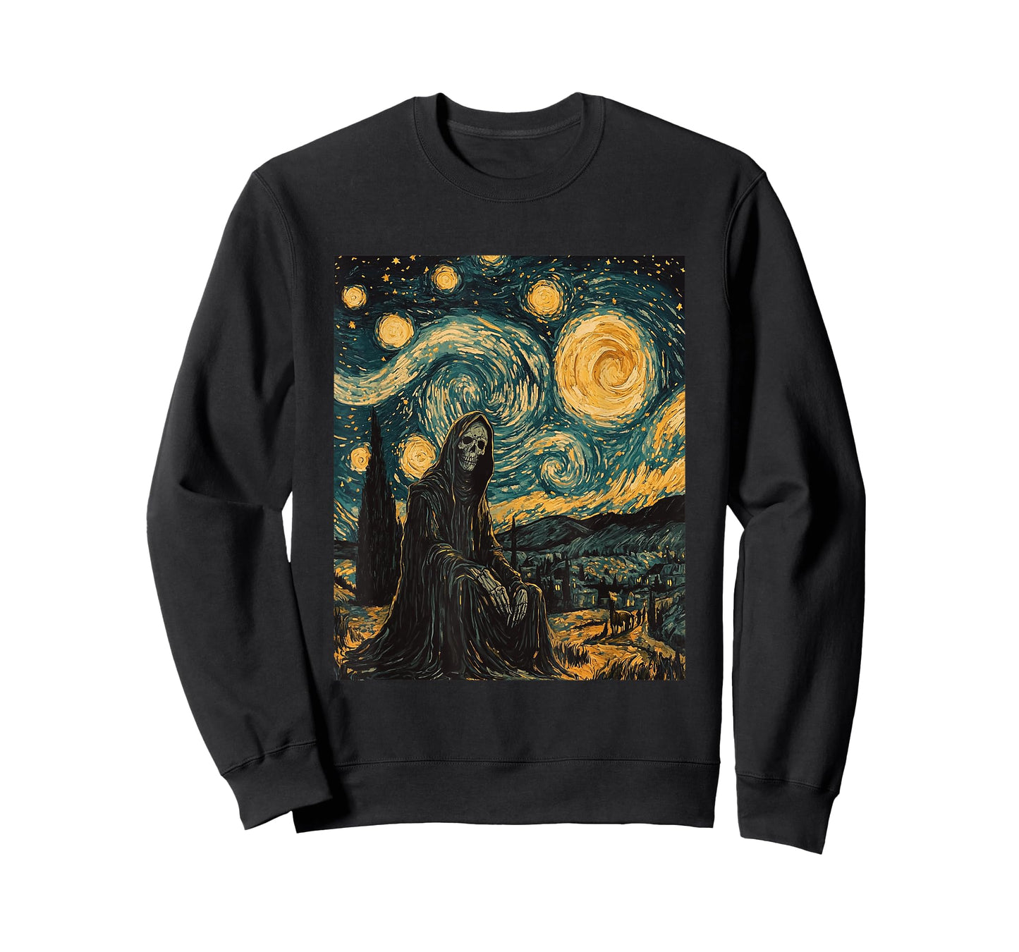 Ghost Skeleton Halloween - Van Gogh Style - Starry Night T-Shirt