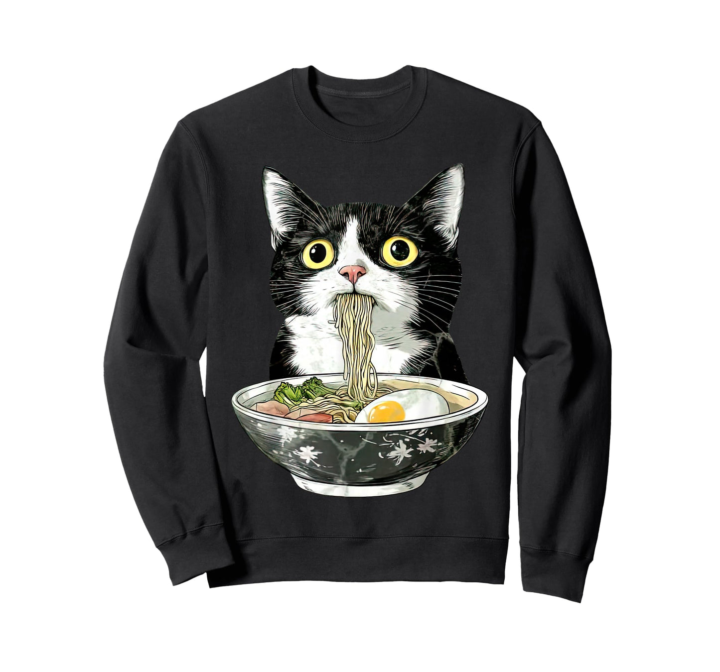 Vintage Tuxedo Cat Eating Ramen Japanese Noodles Anime Lover T-Shirt