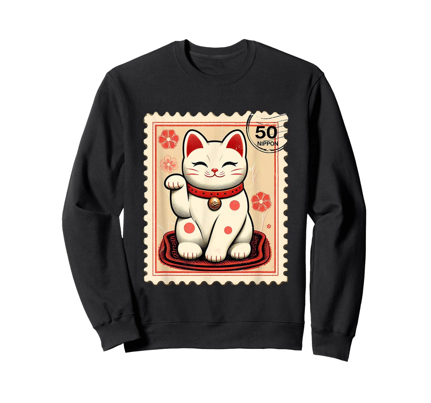 Maneki Neko Japanese Kawaii Lucky Cat Stamp Retro Aesthetic T-Shirt