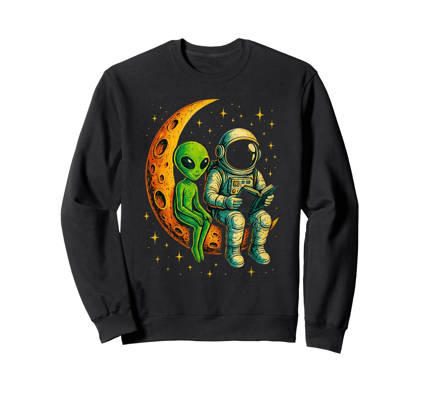 Astronaut Reading Book to Alien Moon Space T-Shirt