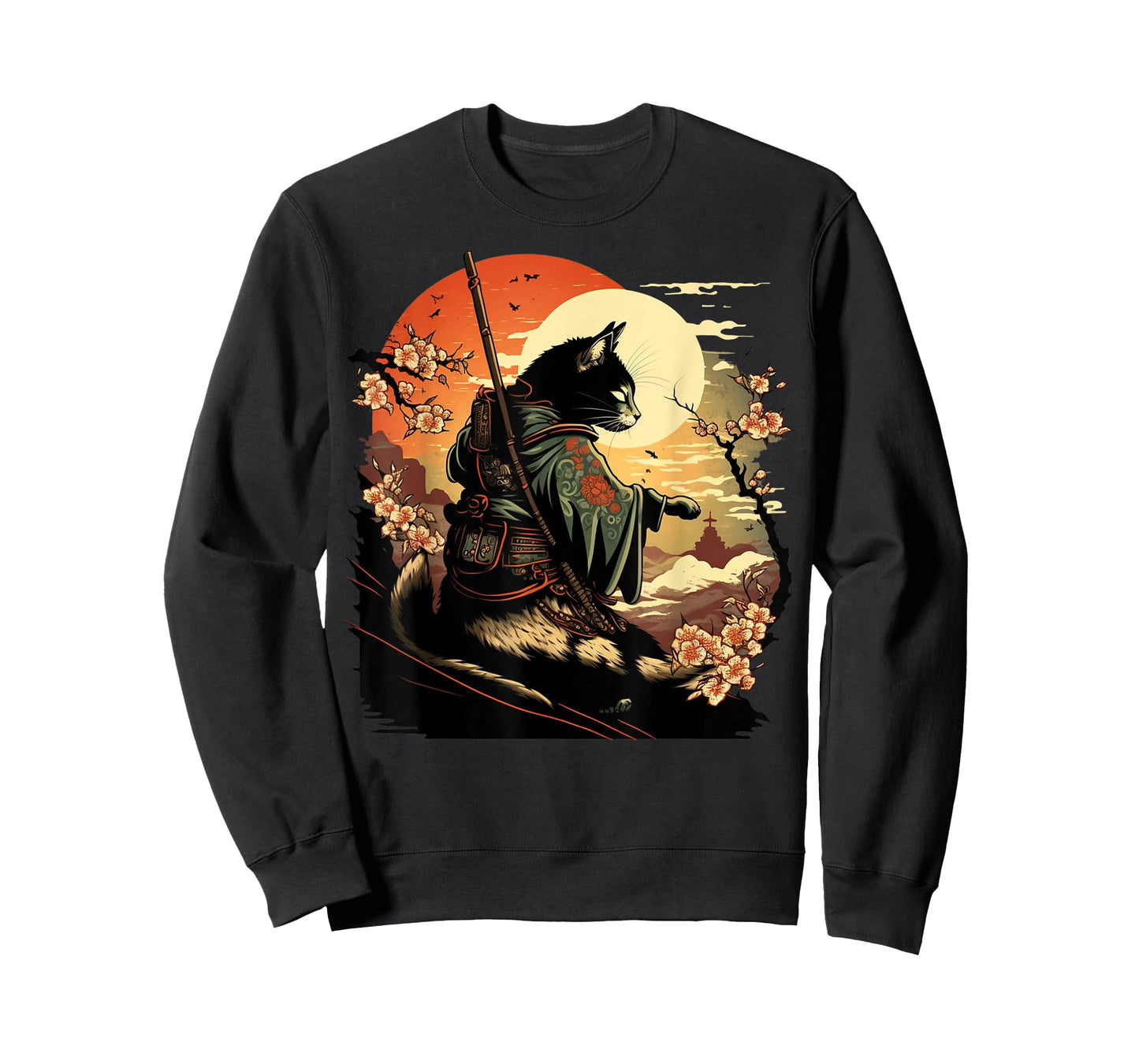 Japanese Art Cat Ninja Ukiyo-e Anime Style Samurai Cat T-Shirt