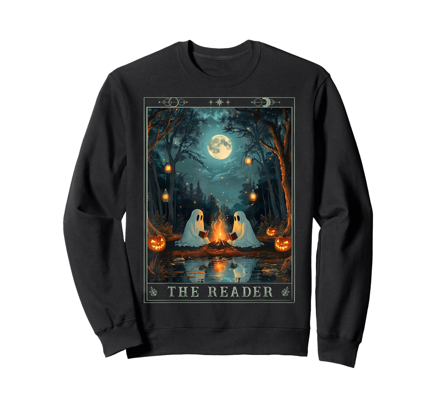 The Reader Bookish Cute Spooky Ghost Reading Book Tarot Card T-Shirt
