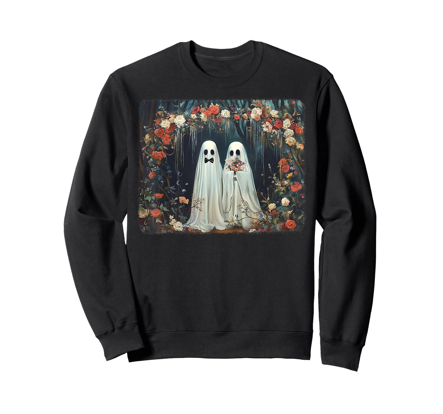 Halloween Floral Ghost Just Married Wedding Groom Bride T-Shirt