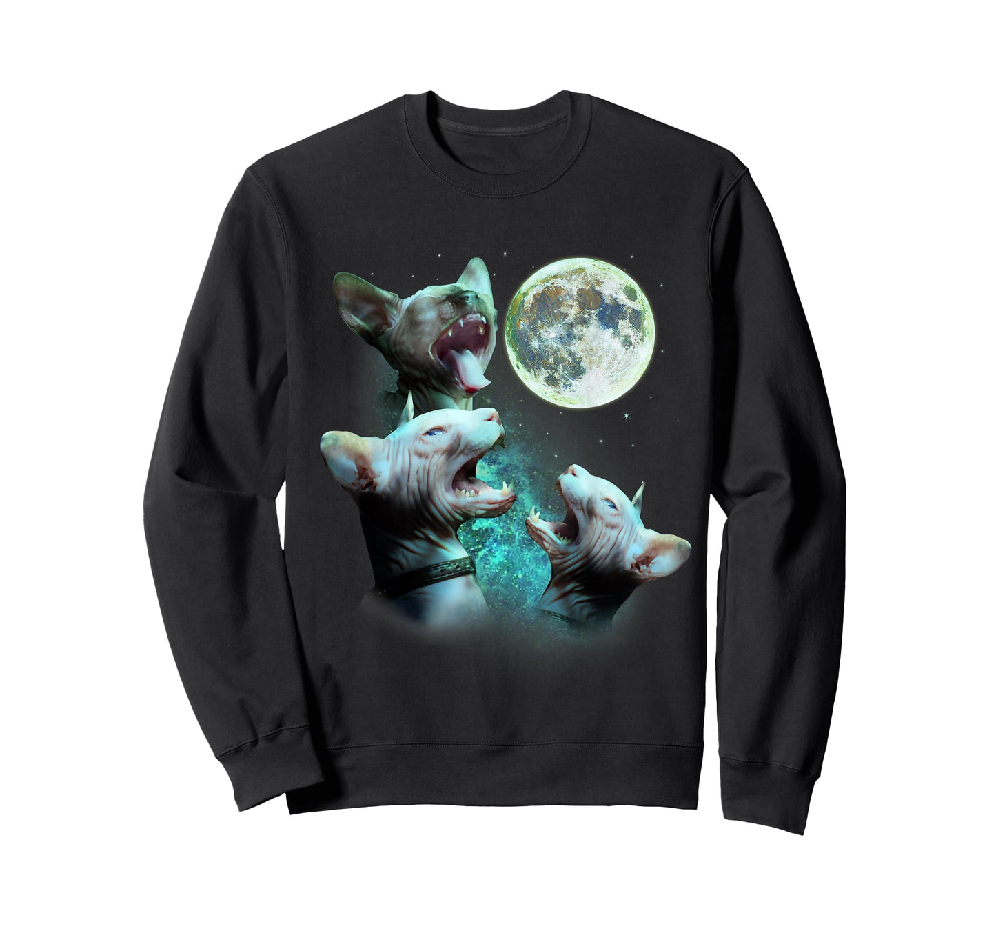 Three Hairless Sphynx Cats Howl At Moon 3 Wolfs Funny Parody T-Shirt